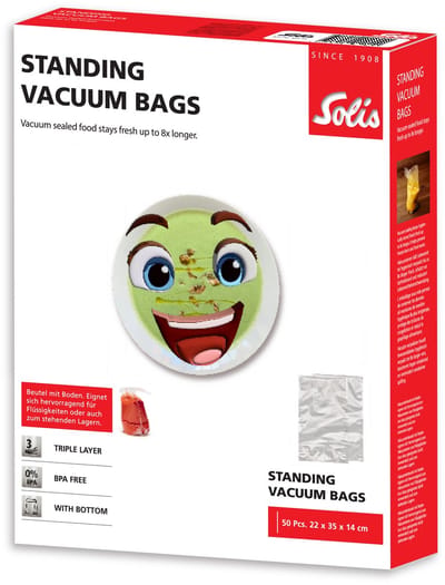 Solis Standing Vacuum Bags - Vacuumzakken Voedsel - Vacumeerzakken - Vacuum Opbergzakken - 22 x 35 x 14 cm - 50 stuks