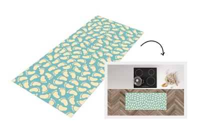 Keukenloper - Loper keuken - Patronen - Voet - Blauw - 120x50 cm - Keukenloper vinyl