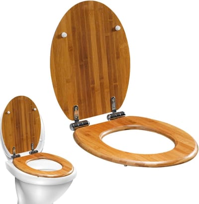 Ovale toiletbril - Houten deksel - Badkamer vernieuwen - Langzaam sluitend mechanisme - 52.5 x 45 cm - Donkerbruin