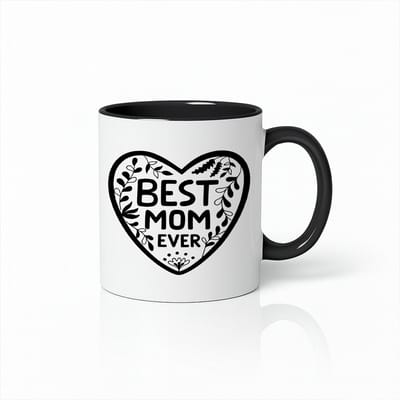 Best Mom Ever Mok - Zwart-Wit Bloemen Hart - Persoonlijk Moederdag Cadeau