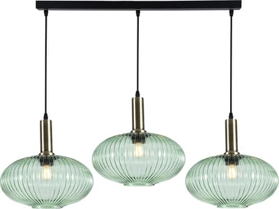 Olucia - CHARLOIS - Hanglamp - Groen / Goud - 3L - Vorm: Rechthoek