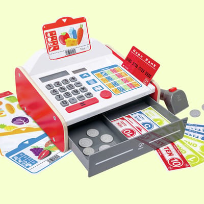 Hape Speelkassa met Geluid en Licht - Rekenmachine, Muntgeld en Bankpas - Rollenspel Winkeltje Spelen - 3 Jaar+