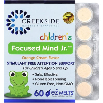 Creekside Natural Therapeutics, Focused Mind Jr. voor Kinderen. Sinaasappelroom, EZ-Melt 60 tabletten