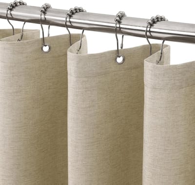 SnelShoppen - Douchegordijn Waterdicht Linnen Textuur met Metalen Ringen - Anti-schimmel Badgordijn 92 x 182 cm Taupe voor Douchecabine en Badkamer