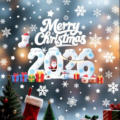 Dailygoods- Raamdecoratie Kerstmis - Raamstickers Sneeuwvlokken - Raamstickers Kerstman - Zelfklevend PVC - 4 Vellen - 105 Stuks