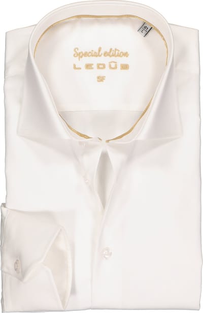 Ledub slim fit overhemd - beige twill - Strijkvrij - Boordmaat: 45