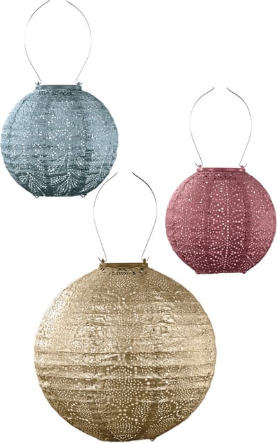 Lumiz Tuinverlichting op zonne energie - Solar tuinverlichting - Lumiz Solar Lampion - Rond Set - Grijsblauw - Koper - Goud