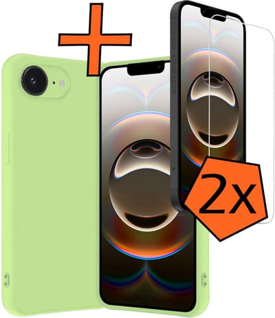 Hoes - Met 2x Screenprotector - Geschikt voor Apple iPhone 16e - Sterk & Shockproof - Back Cover - Siliconen Case - Telefoon Hoes - Groen