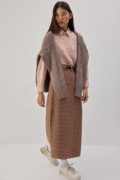 Touché Privé - Tweed rok met elastische taille - Terracotta - Dames