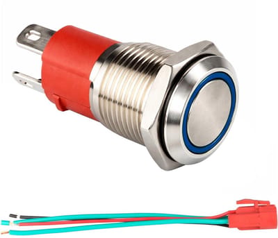 Drukknop met LED - Momentary schakelaar - Apparatuur starten - IP65 waterdicht metaal - 16mm montagegat - Blauw