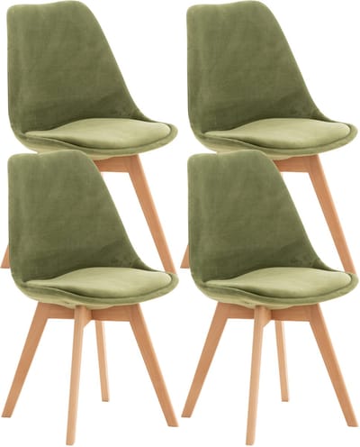 CLP 4-delige set Linares eetkamerstoelen met rugleuning en gestoffeerd op beukenhouten frame Fluweel/lichtgroen