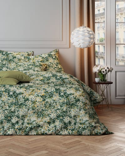 Mistral Home - DEKBEDOVERTREK - katoensatijn - 140 x 200 cm + 65 x 65 cm - eenpersoons - botanisch - groen