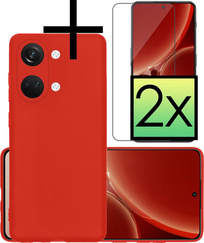 Hoesje - Met 2x Screenprotector - Geschikt voor OnePlus Nord 3 - Sterk & Shockproof - Back Cover - Siliconen Case - Telefoon Hoes - Rood
