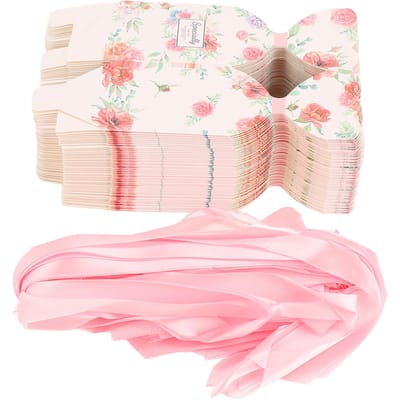 50 Set Huwelijksbedankdoosjes Bloemenpatroon Retro Stijl Eenvoudig te Monteren Snoepdoosjes Bedankjes met white