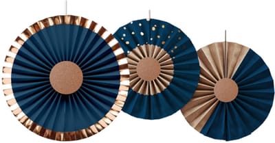 Folat - Papieren waaiers Elegant True Blue - 3 stuks