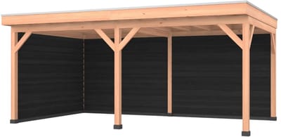 Douglas overkapping, 600 x 350, met zwarte achterwand en zijwand, Westwood Comfort Plus
