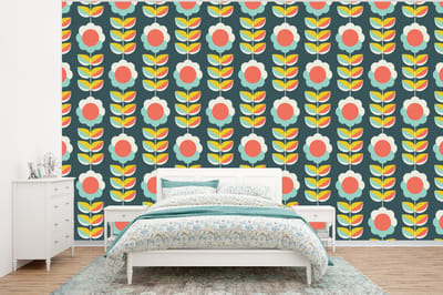 Behang - Fotobehang Retro - Bloemen - Scandinavisch - Breedte 320 cm x hoogte 240 cm