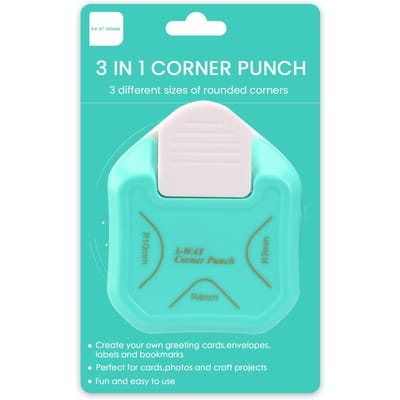 3-weg hoekpons, 4mm, 7mm, 10mm 3-in-1 hoeksnijder voor kaarten maken, laminaat, karton, scrapbooking 3