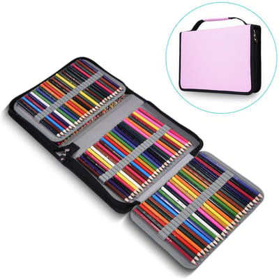 150 Sleuven Grote Capaciteit PU Leer Stof Etui Rits Pennenzak Pinkish