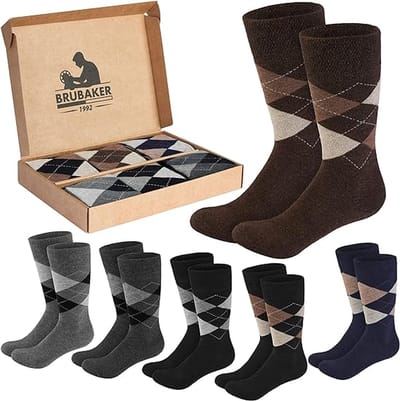 BRUBAKER 6 Paar Herensokken Met Argyle Ruitpatroon - In Geschenkdoos - Cadeauset - Fijn en zacht Katoen - Cadeau Mannen - Cadeautip - Kleurenmix Grijs/Bruin Mt 47-50 - Vaderdag cadeau