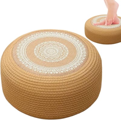 Vloerkussen Rond - Zitkussen Groot - Comfortabel Zitten - Handgemaakt Met Stro - 40 cm Diameter - Wit