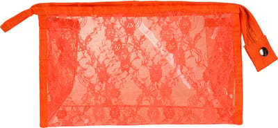 Toilettas - Transparant & Oranje Kant - Ritssluiting - 15x25x8cm