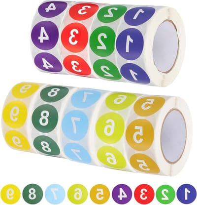 9 Rollen Cirkel Stickers met Cijfers 1 - 9, Kleurgecodeerde Hechtnummers voor Organisatie, 500 Labels per Rol voor Thuis en Kantoor, Multi-kleurige Adhesieve Stickers