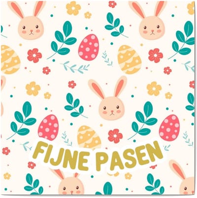 Luxe Vierkante Vrolijk Pasen Wenskaart - Paaskaart - 13,5x13,5cm - gevouwen kaart Inclusief gekleurde envelop