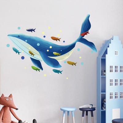 Muursticker | Walvis met visjes | Wanddecoratie | Muurdecoratie | Slaapkamer | Kinderkamer | Babykamer | Jongen | Meisje | Decoratie Sticker |