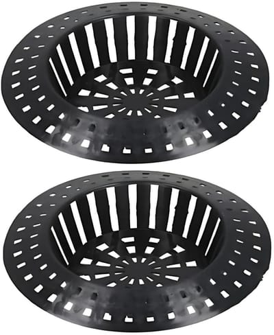 Gerimport gootsteen zeefje - 2x stuks - zwart - D7 cm - kunststof - keukenaccessoires