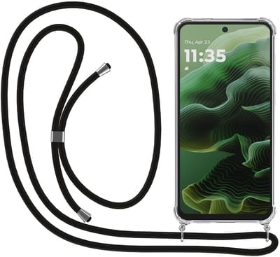 Smartphonica Telefoonhoesje Geschikt voor Motorola Moto G35 met Koord en Stootrand - Hoesje met Telefoonkoord - TPU Backcover Case Shockproof met Lanyard - Transparant geschikt voor Motorola Moto G35