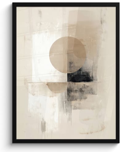 Poster in lijst - Fotolijst 60x80 cm - Posters - Cirkel - Compositie - Diepte - Beige - Posterlijst zwart - Decoratie - Wanddecoratie woonkamer - Muurdecoratie slaapkamer