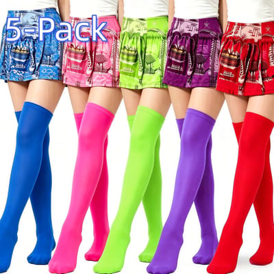 Chaussettes Hautes Multicolores pour Femmes, 5 Paires, Extensibles, Au-dessus du Genou, Chaussettes Hautes Mode pour Quotidien, Fête, Décontracté One Size multi