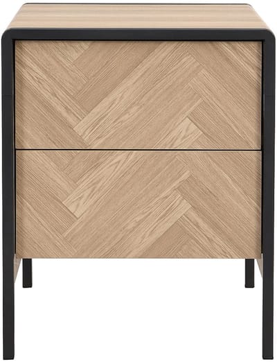 Vente-unique Nachtkastje - 2 lades - MDF en metaal - Kleuren: houtlook en zwart - TUMACO
