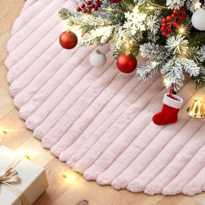 Kerstboomrok van nepbont 30 cm, luxe winterdecoratie voor kleine kunstbomen, schattige kerstboommat voor binnen en feestelijke gelegenheden in het roze