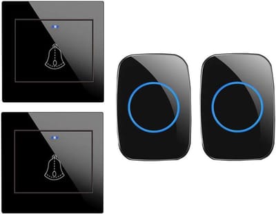 Draadloze Deurbel Set - 2 Ontvangers Knop - Huis Beveiliging - 300 Meter Bereik - IP44 Waterdicht - Zwart Wit
