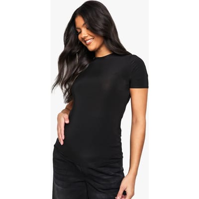 boohoo Dames Zwangerschaps Soft Touch T-shirt met ronde hals | Zwart | Maat: 38