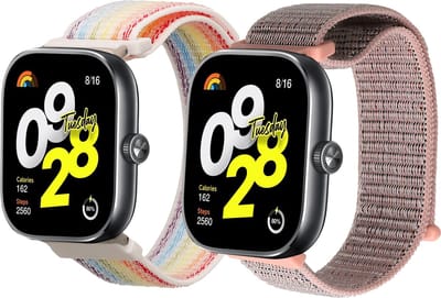 kwmobile Horlogebandjes geschikt voor Xiaomi Redmi Watch 4 / Band 8 Pro - 2 x Nylon Smartwatch bandje in oudroze / meerkleurig.
