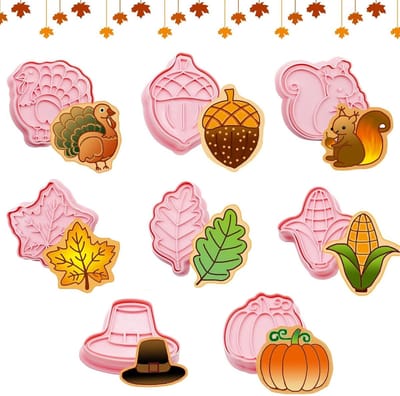 MTTProducts - 8 Pcs Cutters - Herfst Koekjes Uitsteekvormpjes - Creatief Bakken - Plastic - Halloween Decoratie - Geschikt voor Kinderen - Roze