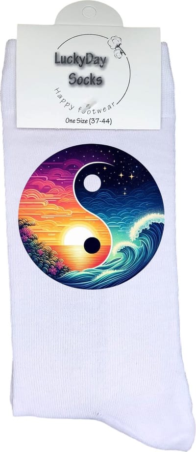 Ying Yang - Opkikker - Grappige sokken - Valentijn cadeau - Verjaardag cadeau - Sint cadeau - Leuke sokken - Weer - Vrolijke sokken - Cadeautje - Grappig cadeau - Zee - Zon - Kerstcadeau - Vaderdag - Moederdag - Socks maken Happy - 37-44