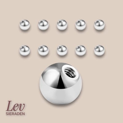 3mm piercing balletjes voor 1.2mm staafje - set van 10 - Chirurgisch Staal - labret, barbell, lip, neus, wenkbrouw piercing - Lev Sieraden