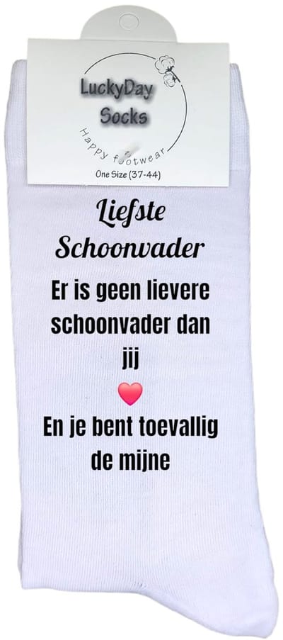Beste schoonvader - Liefste schoonvader - vaderdag cadeau met tekst - Verjaardag - Trend nu - schoonvader cadeau - Sokken met tekst - Leuke Sokken - Verjaardag cadeau voor hem - LuckyDay Socks - Maat 37-44