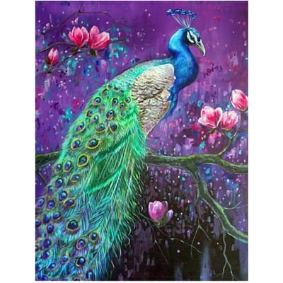 Doe-het-zelf Diamantschilderij Pauw Bloem Dieren Mozaïek Borduurwerk Volledige Ronde Boor 20X30CM blue