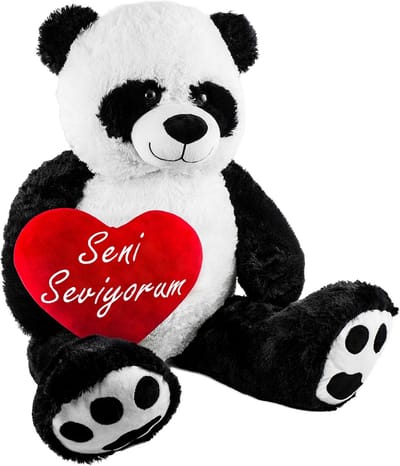 BRUBAKER XXL Panda Teddybeer 100 cm - Zacht Speelgoed - Panda Knuffel - Met hart "Seni Seviyorum" - Cadeau - Valentijn