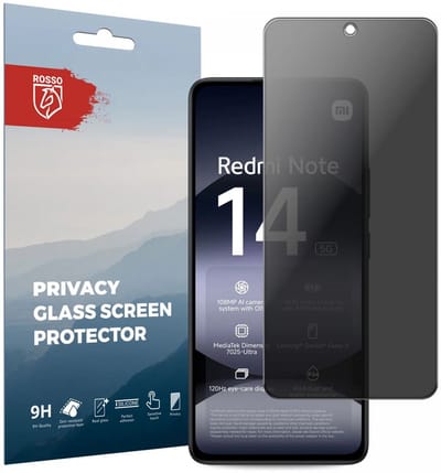 Rosso Privacy Screen Protector Geschikt voor de Xiaomi Redmi Note 14 4G - 9H Gehard Glas - Case Friendly Tempered Glass - Eenvoudige Installatie