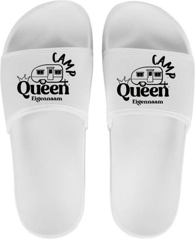 Slippers voor haar - Persoonlijke slippers met naam - Camp Queen - Wit - Schoenmaat 35/36
