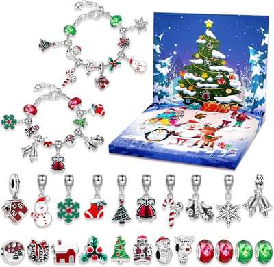 Adventskalender voor kinderen - adventskalender 2025 - 24 dagen aftellen - Kerstmis - countdown - aftellen naar Kerstmis met doe-het-zelf sieradenset - adventskalender voor meisjes en jongens - 24 bedels en 2 armbanden