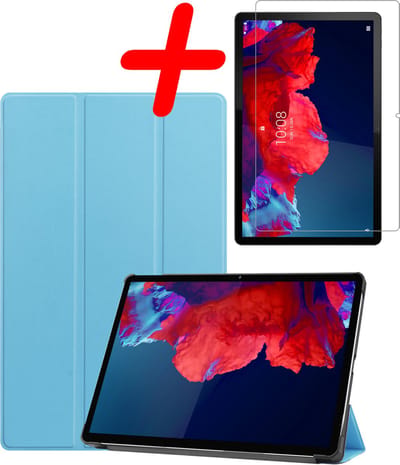 Hoesje Geschikt voor Lenovo Tab P11 Plus - Met Screenprotector - Trifold Bookcase - Hard Cover - Hardcover Book Case - Tablet Hoes - Lichtblauw