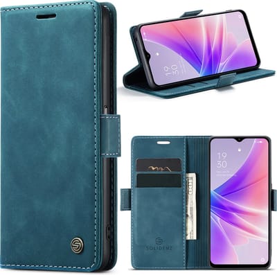 Geschikt Voor Oppo A77 5G Hoesje - Solidenz Urban Bookcase - Telefoonhoesje - Case Met Pasjeshouder - PU Leren Hoes - Draadloos Opladen - Blauw