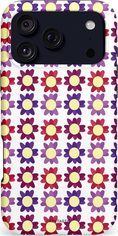 Casetastic hoesje geschikt voor Apple iPhone 17 Pro Max - MagSafe - Dubbellaagse bescherming - Rood Paarse Roze Madelief Bloementjes - Fashion Case - Wit Lavendel Crème Bordeaux